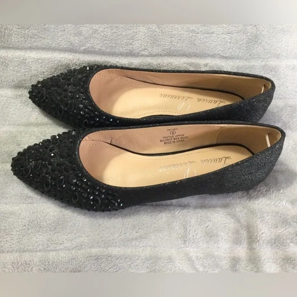 Lauren Lorraine Black Embellished Pointed Toe Ballet Flats Size 8 - Picture 5 of 11